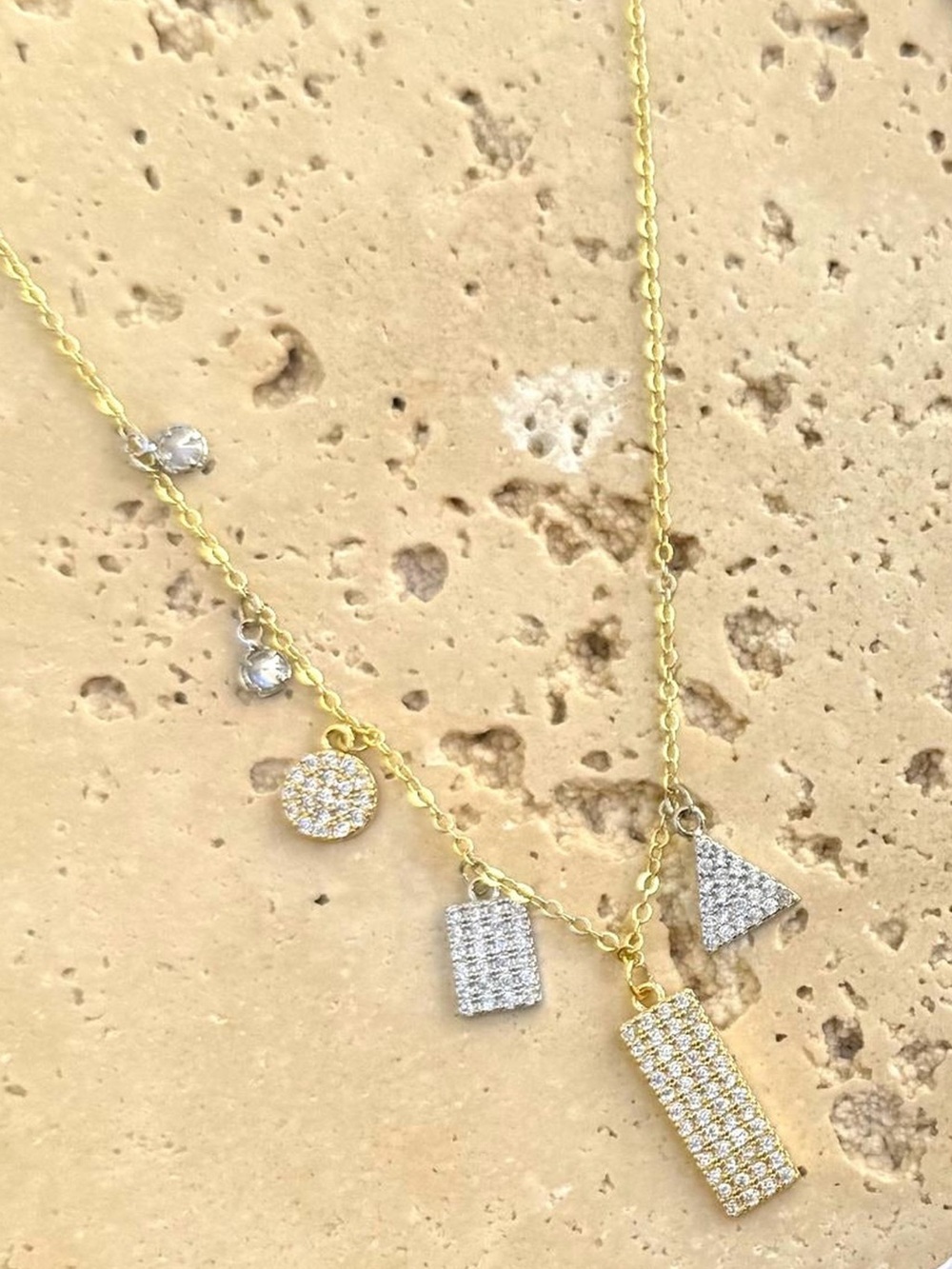 Gold Pavé Charm Lariat Many Shapes Necklace